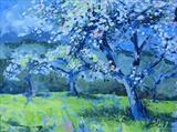 Apple Blossom, Devon Village by Laura Boyd, Painting, Oil on Board