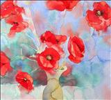 Poppies in Green Vase by Laura Boyd, Painting, Watercolour on Paper