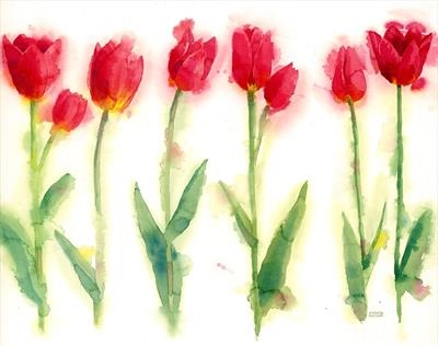 Tulips Line Up by Laura Boyd - Painting  Watercolour